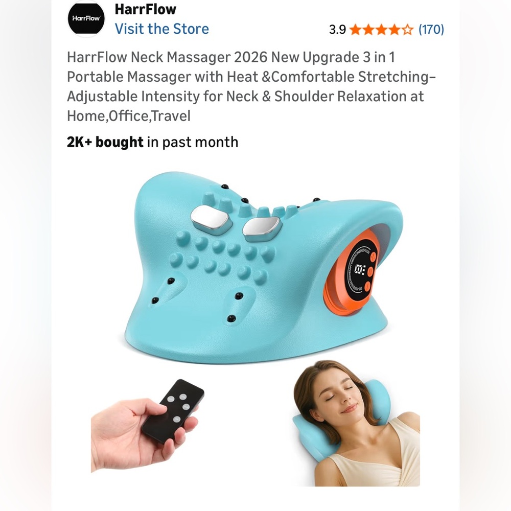New Harrflow Neck/Shoulder Massager 2026 3 in 1 Portable,Heat,Stretching,Relax